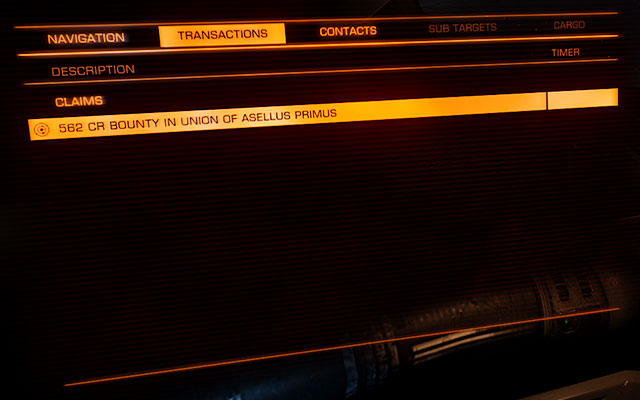 The window of transactions shows the mission which you picked up as well as their remaining time - (Left) Target Panel - Ship Interface - Elite: Dangerous - Game Guide and Walkthrough