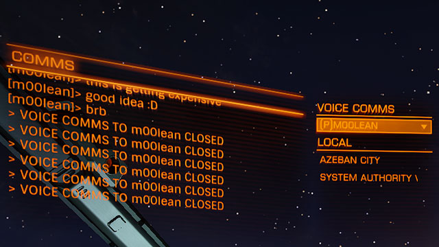 Communication Panel is used to receiving or sending the text messages between the ships - Communication Panel - Ship Interface - Elite: Dangerous - Game Guide and Walkthrough
