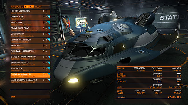 This window enables you buying the weaponry and other ships components - Main Window - Interface on the stations - Elite: Dangerous - Game Guide and Walkthrough