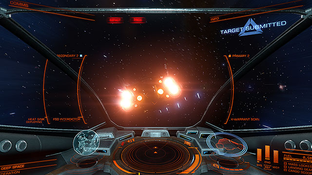 If your skill to hold the ship in target area are better than your opponents skills to escape, both of your ships will leave Super Cruise mode in a small distance from each other - Frame Shift Drive - Travelling - Elite: Dangerous - Game Guide and Walkthrough