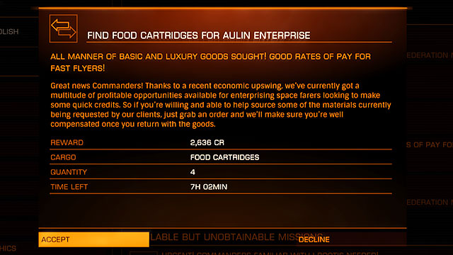 Other type of the delivery missions are the buying offers - Professions - Earning your first money - Elite: Dangerous - Game Guide and Walkthrough