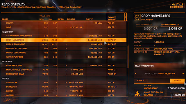A buy cheap and sell expensive is the basic rule of every trader - Professions - Earning your first money - Elite: Dangerous - Game Guide and Walkthrough