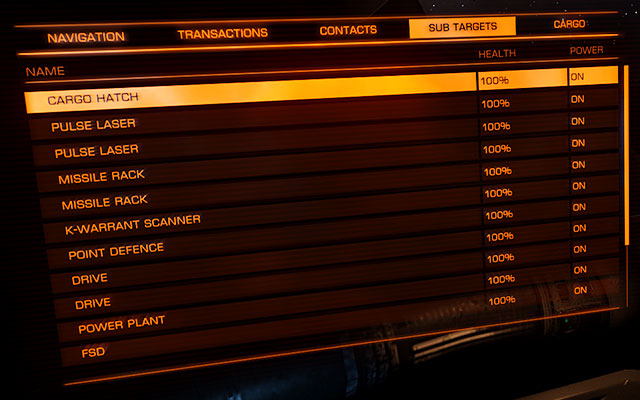 Go to the sub targets bookmark in the left panel and select the cargo hatch - Professions - Earning your first money - Elite: Dangerous - Game Guide and Walkthrough