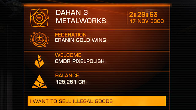 After the safe landing, open the contacts panel and sell your illegal cargo - Professions - Earning your first money - Elite: Dangerous - Game Guide and Walkthrough