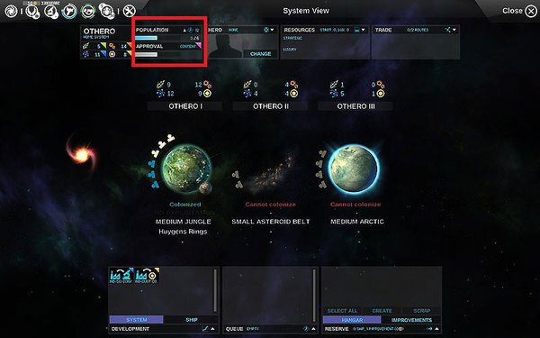 Approval and population level of OTHERO 1 is marked in here - FIDS - Planetary System - Endless Space - Game Guide and Walkthrough