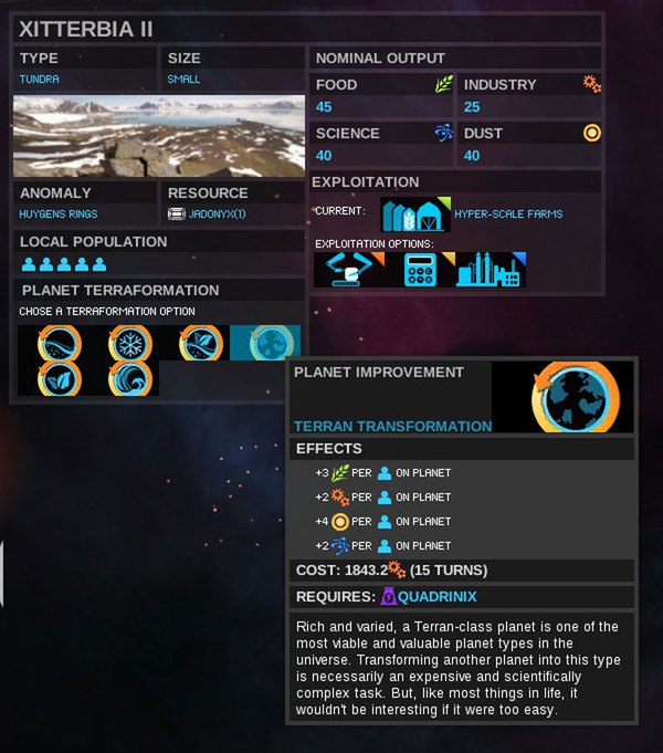 Here TUNDRA will become TERRAN type - Transformation - Planet View - Endless Space - Game Guide and Walkthrough