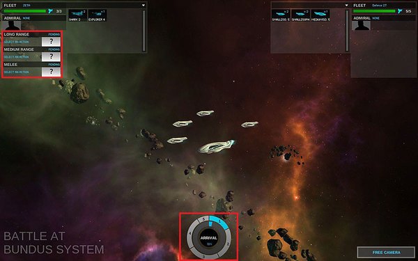 Our ships enter the hostile system. Battle clock informs which phase of the battle is on. In the upper left corner you see a chart divided on actions of long-, medium- and short range. - Battle - Combat - Endless Space - Game Guide and Walkthrough