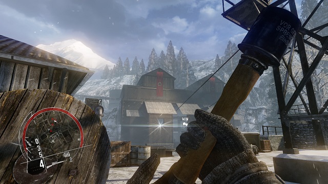A little flash indicates the window you should throw your grenade through. - Mission 10 - Winter in Vemork - Singleplayer campaign mode - Enemy Front - Game Guide and Walkthrough