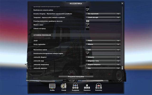 Here you can set language in game, currency, length units, weight units and temperature units - Steering configuration - Controls - Euro Truck Simulator 2 - Game Guide and Walkthrough