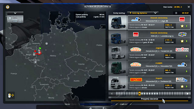 Quick orders are available from the very start - Quick order - Job market - Euro Truck Simulator 2 - Game Guide and Walkthrough