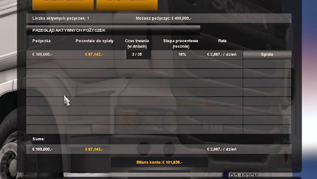 You can check the number of paid installments in the bank window - Loan repayment - Bank - Euro Truck Simulator 2 - Game Guide and Walkthrough