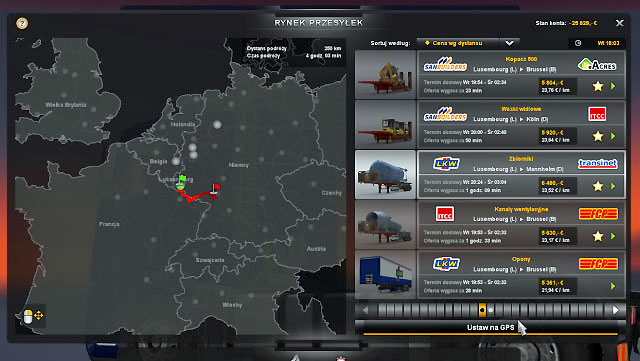 The consignment market is similar to quick orders, but now you have your own truck - Consignment - Job market - Euro Truck Simulator 2 - Game Guide and Walkthrough