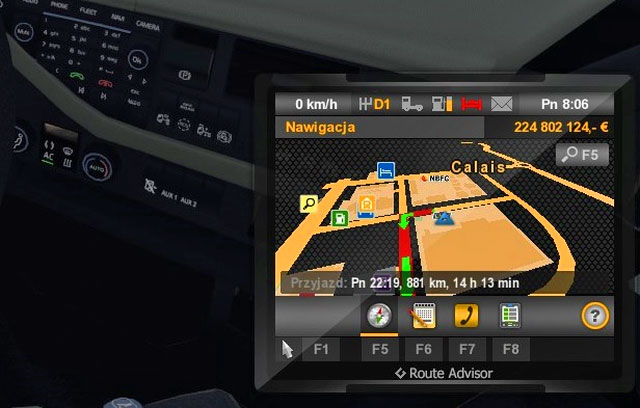 Another important element displayed in a lower right corner is the Route Advisor - Route Advisor (GPS) - Interface - Euro Truck Simulator 2 - Game Guide and Walkthrough