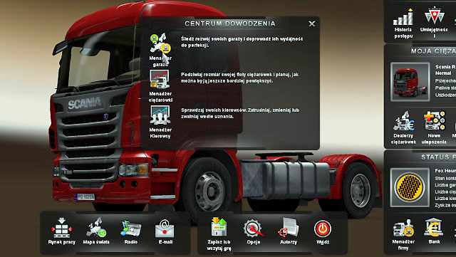 Use an icon located in right lower corner of the main panel to enter the company manager - Company manager - Interface - Euro Truck Simulator 2 - Game Guide and Walkthrough