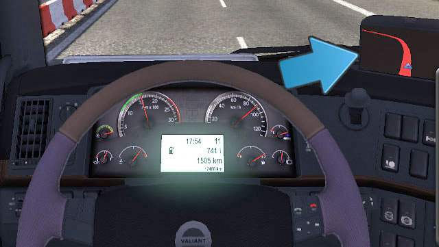 Switch between other screen to check the fuel level (in liters) and your range - Dashboard - Driving your truck - Euro Truck Simulator 2 - Game Guide and Walkthrough