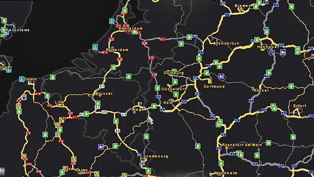 The middle map allows for planning a trip - World of the game - Map - Euro Truck Simulator 2 - Game Guide and Walkthrough