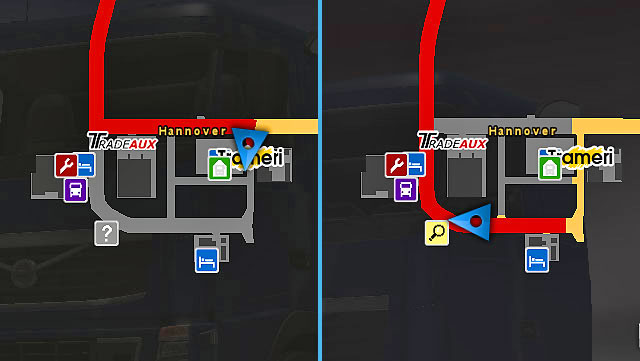 Such unknown objects are marked with a question mark icon - Exploring objects - Map - Euro Truck Simulator 2 - Game Guide and Walkthrough