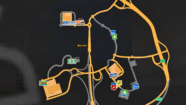 Map of the city. - Sweden (part 2) - Cities - Euro Truck Simulator 2: Scandinavian Expansion - Game Guide and Walkthrough