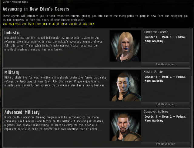 At the end, Aura will leave you in the system with five new agents, so called career agents - First impressions - First steps - EVE Online - Beginners guide - Game Guide and Walkthrough