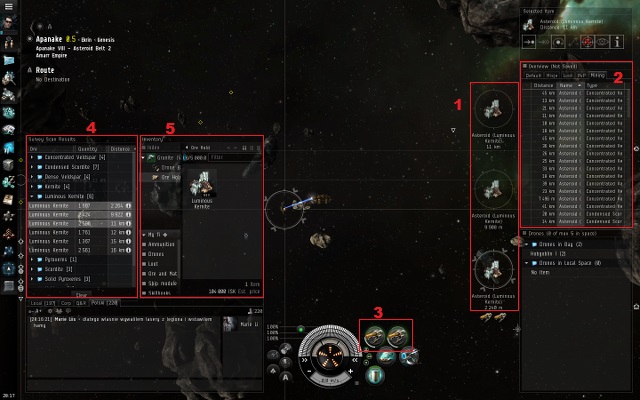 On the screen above you can see several elements which may be useful while ore extracting - Mining - Earning money - EVE Online - Beginners guide - Game Guide and Walkthrough