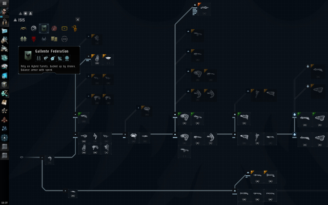 ISIS (InterBus Identification System) shows the particular races ship tree with skills required to pilot them and Certificates, which are sets of skills which you can get to improve performance of the ship - Important interface elements - First steps - EVE Online - Beginners guide - Game Guide and Walkthrough