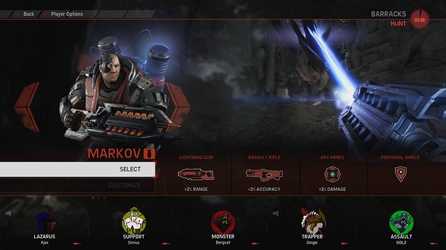 Markov is the first available character from this class - Assault - Hunters - Evolve - Game Guide and Walkthrough