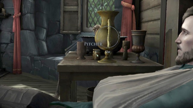 After you regain consciousness look at the right and move the pitcher that you will see there Pitcher - Use - Chapter 2 - Episode 2: The Lost Lords - Game of Thrones: A Telltale Games Series - Game Guide and Walkthrough