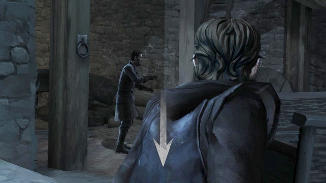 Then, start tapping the buttons that display on the screen, to escape from the guards sight, and crawl under the cart to the other side - Chapter 2 - Game of Thrones: A Telltale Games Series - Game Guide and Walkthrough