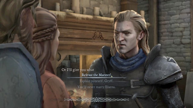 After you walk into the main hall, you notice Gryff bullying Maester - Chapter 3 - Game of Thrones: A Telltale Games Series - Game Guide and Walkthrough