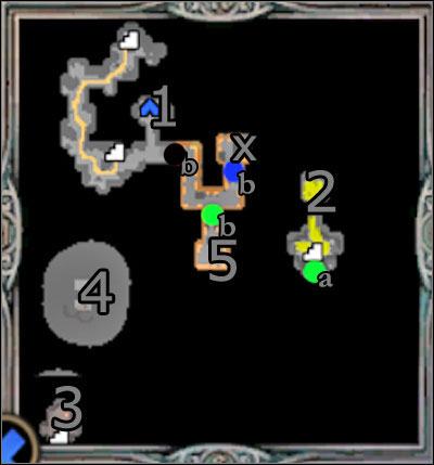 Using the north passage you will find gold mine (1) easily - Campaign 1, Mission 5 - Choice - Campaign 1 - Freyda's Dilema - Heroes of Might and Magic V: Hammers of Fate - Game Guide and Walkthrough