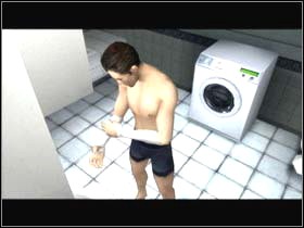 Use the toilet (+5%), take a shower (+5%) and open the cupboard which is over the washbowl - THE DAY AFTER Lucas' Apartment - Indigo Prophecy / Fahrenheit - Game Guide and Walkthrough