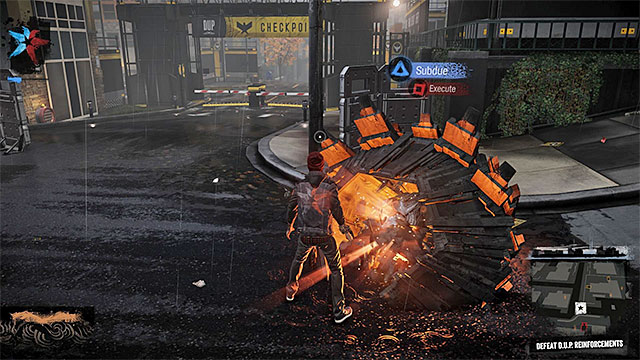 After taking some damage the elite soldier will create some king of a shield - 1: Welcome to Seattle - Walkthrough - inFamous: Second Son - Game Guide and Walkthrough