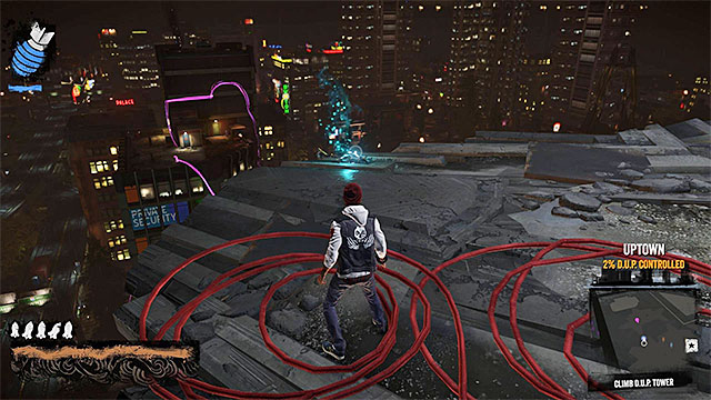 After Delsin is catapulted, turn into smoke (the circle) at the right moment and access the other shaft to reach a balcony above - 17a: Expose Augustine - the climb to the top of the tower - Walkthrough - inFamous: Second Son - Game Guide and Walkthrough