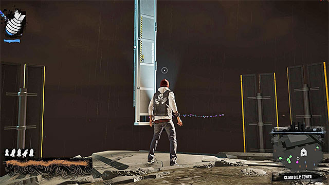 After you have eliminated all the soldiers, and brought all the choppers down, stop in the position shown in the above screenshot - 17a: Expose Augustine - the climb to the top of the tower - Walkthrough - inFamous: Second Son - Game Guide and Walkthrough