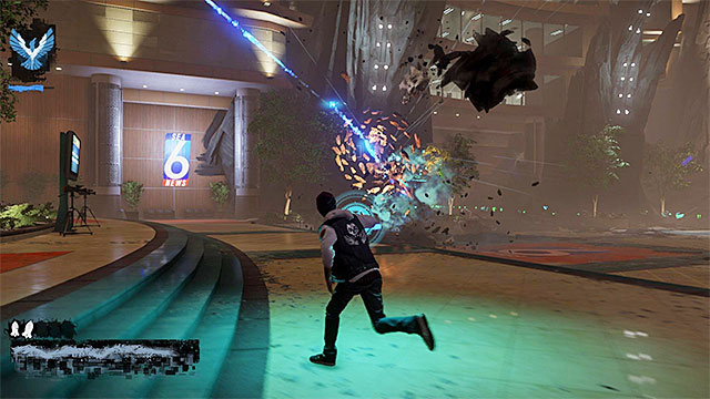 Do not stop anywhere, to prevent being hit with a big fragment of concrete - 17a: Expose Augustine - defeating Augustine - Walkthrough - inFamous: Second Son - Game Guide and Walkthrough