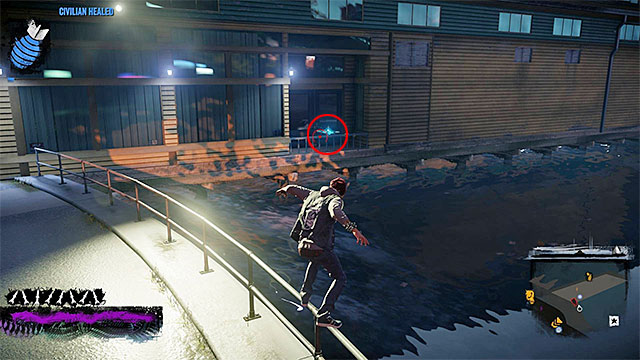 The drone is on the balcony over the water - Waterfront - more difficult activities - City - inFamous: Second Son - Game Guide and Walkthrough