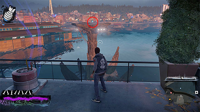 Another shard that is difficult to obtain is located on the platform above the water, as shown in the picture above - Waterfront - more difficult activities - City - inFamous: Second Son - Game Guide and Walkthrough