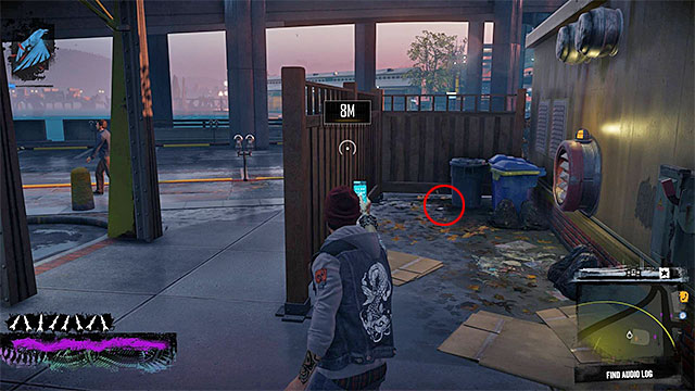 4) Audio Log - Once you start searching for the audio log, you need to examine a small alley, where you will find litter bins (picture above) - Waterfront - more difficult activities - City - inFamous: Second Son - Game Guide and Walkthrough