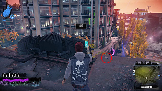 4) Audio Log - Once you start searching for the audio log, you need to get to the very top of the concrete structure standing by one of the crossroads - Denny Park - more difficult activities - City - inFamous: Second Son - Game Guide and Walkthrough