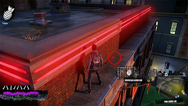 3) Audio Log - Once you start searching for the audio log, you need to get on the roof of one of the nearby buildings and then jump down to the cornice, as shown in the picture above - Rainier - more difficult activities - City - inFamous: Second Son - Game Guide and Walkthrough