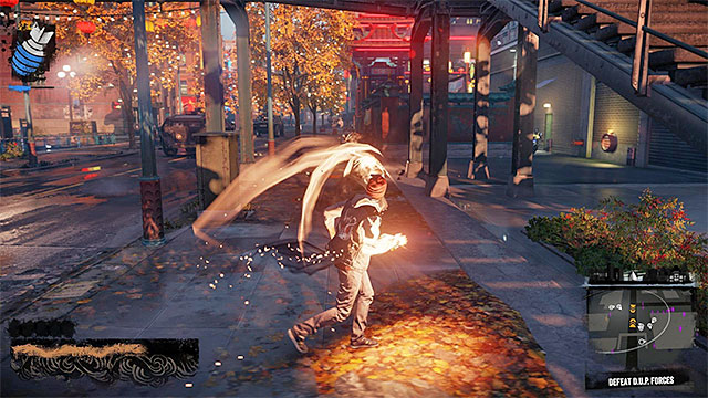 The soldier with a minigun is the greatest threat in this battle - Rainier - District Showdown - City - inFamous: Second Son - Game Guide and Walkthrough