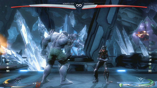 In the middle of the arena in the background there's a giant, while fighting beside you can throw your enemy at it - Fortress of Solitude - Arenas - Injustice: Gods Among Us - Game Guide and Walkthrough