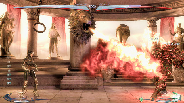 On the left and right side of the central part of the arena there are lion heads on pillars and handles on chains - Themyscira - Arenas - Injustice: Gods Among Us - Game Guide and Walkthrough