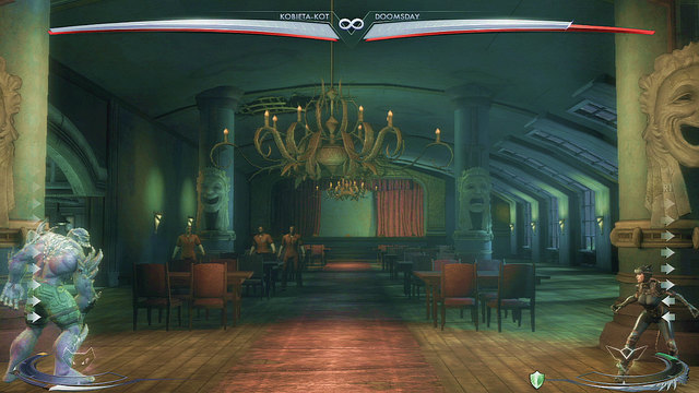 On the right side of the arena there's a chandelier, it can be used by jumping up - Arkham Asylum - Joker's Asylum - Arenas - Injustice: Gods Among Us - Game Guide and Walkthrough