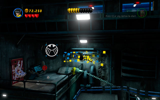 Switch into Wolverine and pass to the upper floor using the chain - Rock Up at the Lock Up - Walkthrough - LEGO Marvel Super Heroes - Game Guide and Walkthrough