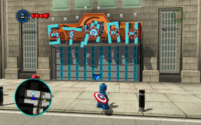 Go to the destination point - an arrow viewed on the screen and a route showed on the minimap won't allow you to get lost - New York - Walkthrough - LEGO Marvel Super Heroes - Game Guide and Walkthrough