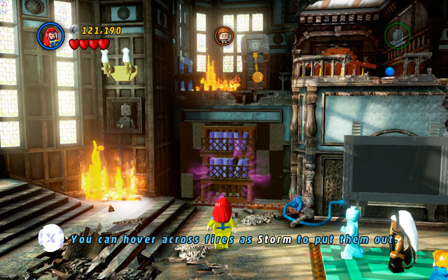 In new location defeat all enemies, then approach to the bookshelves located on the right side of the building - Juggernauts and Crosses - Walkthrough - LEGO Marvel Super Heroes - Game Guide and Walkthrough