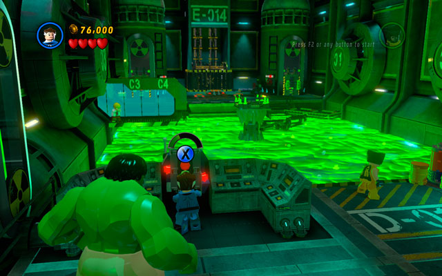 Head to the right, looking for the huge tank of acid - Hulk can pass through it, but other characters must find another way - Taking Liberties - Walkthrough - LEGO Marvel Super Heroes - Game Guide and Walkthrough
