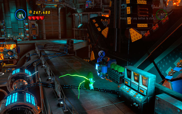 Choose a character with electric powers and approach to the battery located near to the huge cogwheel - Red Head Detention - Minikit Sets - LEGO Marvel Super Heroes - Game Guide and Walkthrough