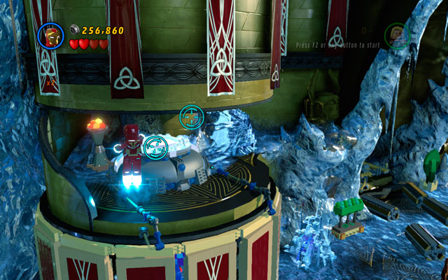 After the second fight with Loki fly up and turn left - Bifrosty Reception - Minikit Sets - LEGO Marvel Super Heroes - Game Guide and Walkthrough